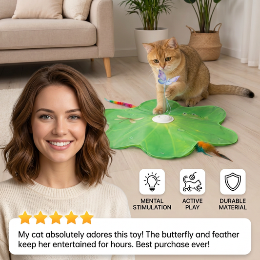 3-in-1 Interactive Butterfly Cat Toy – Play Mat with Butterfly & Feather Teasers