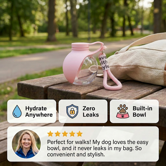 Dog Water Bottle with Silicone Bowl