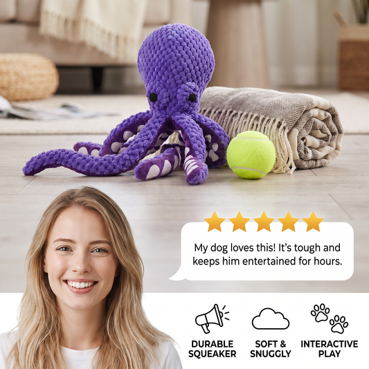 Large Octopus Plush Squeaky Dog Toy